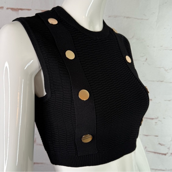 NEW ZARA S Black Sleeveless Crop Top Knit Vest Gold Button Accents Small NWT - Picture 9 of 15